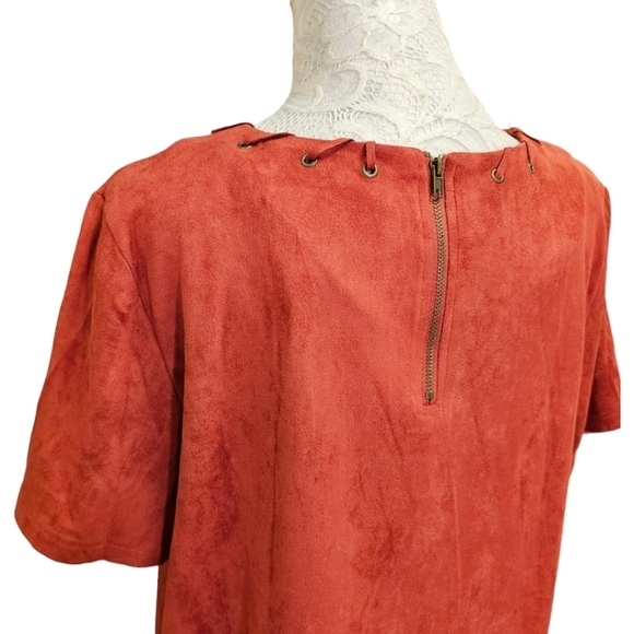 Anthropologie Moon River Boho Deep Orange Faux Suede Short Sleeve Top Medium - Picture 9 of 12